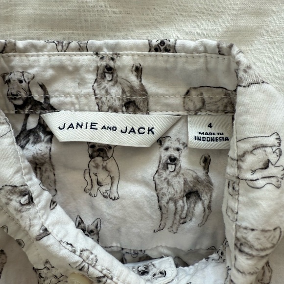Boys size 4 Janie and Jack Dog Toile Poplin Button Down Shirt dog lover - Picture 5 of 7